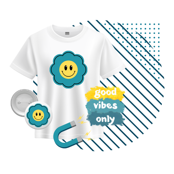 Majica, bedž i magnet sa porukom Good vibes only